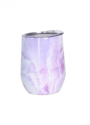 Металева термочашка / tumbler рожевий мармур, з кришкою, 350 мл