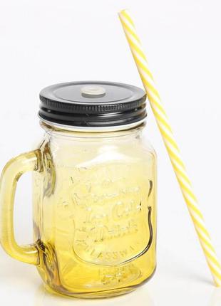 Скляна банка з ручкою mason jar жовта, 450 мл