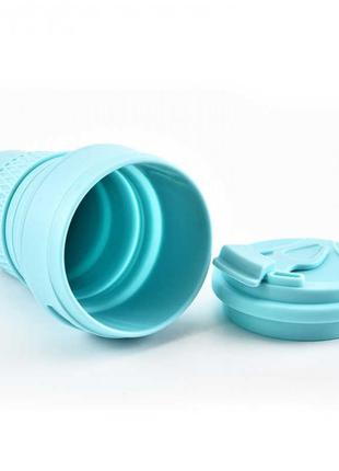 Складная силиконовая чашка, 350 мл с трубочкой, голубая2 фото