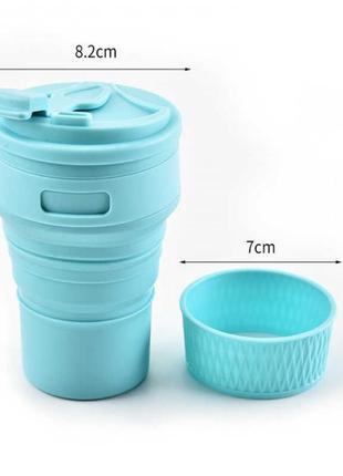 Складная силиконовая чашка, 350 мл с трубочкой, голубая6 фото