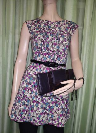 Платье мини , туника на подкладке мелкий цветочный принт