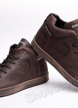 Зимние мужские ботинки diesel pirate brown из натуральной матовой кожи3 фото