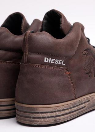 Зимние мужские ботинки diesel pirate brown из натуральной матовой кожи9 фото