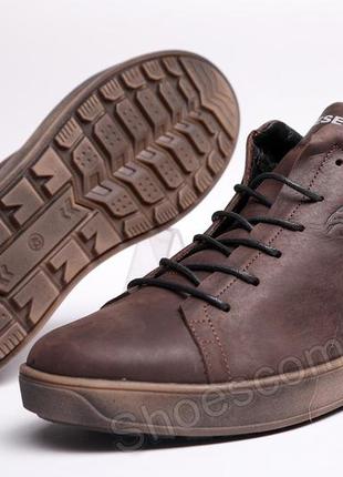Зимние мужские ботинки diesel pirate brown из натуральной матовой кожи10 фото