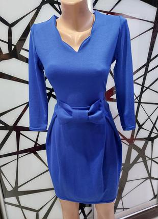 Платье тюльпан с бантом цвета синий электрик s1 фото