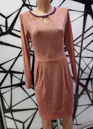 Замшевое платье цвета розовой пудры с поясом в идеале422 фото
