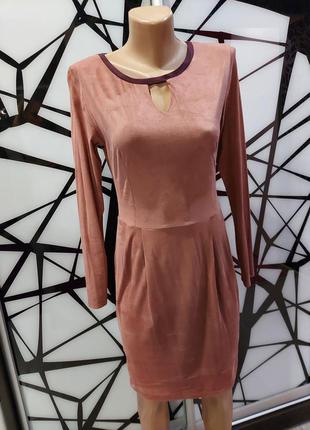 Замшевое платье цвета розовой пудры с поясом в идеале424 фото