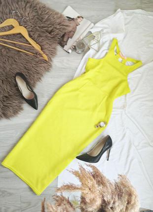 Яркоя лимонное фактурное платье миди