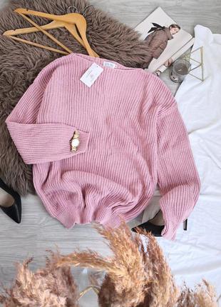 Нежно розовый удлиненный базовый свитер