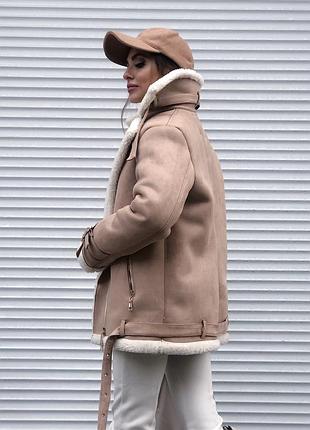 Дубленка авиатор замш беж 4