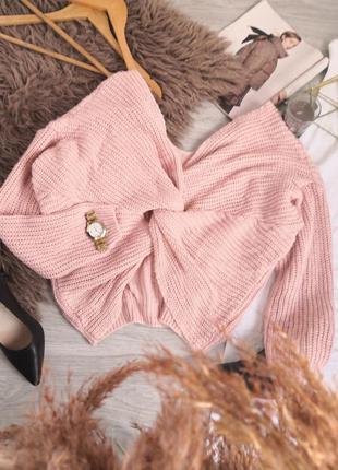 Шикарный розовый свитер с узлом2 фото