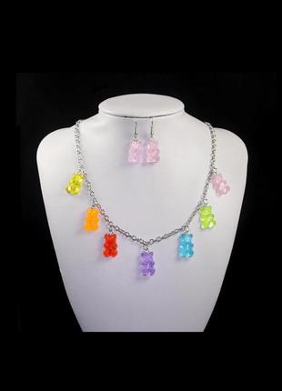 Прикраси ведмедика (набір) - в набір входить сережки і намисто, матеріал смола