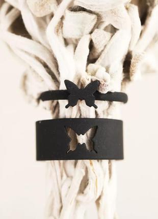 Парные кольца черные бабочки набор колец с бабочками2 фото