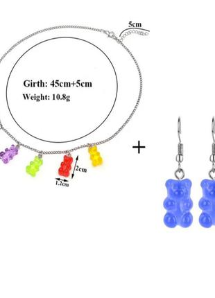 Біжутерія з ведмедиками (набір) - в набір входить сережки сині і намисто, матеріал смола