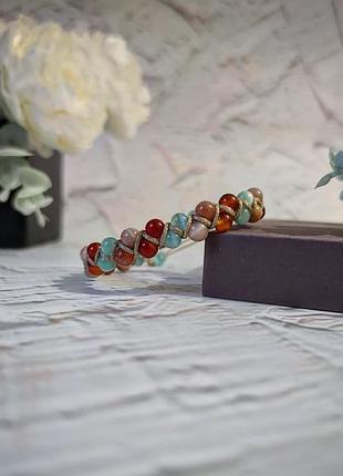 Подвійна шамбала з натуральних каменів, сонячний камінь, сердолік, котяче око