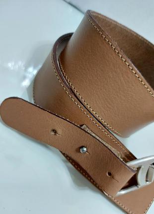 Итальянский кожаный широкий (5 см) женский коричневый ремень, пояс7 фото