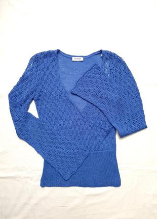 Orsay красивая брендовая кофточка синяя ажурная женская вязаная с широкими рукавами