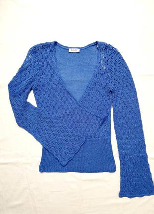 Orsay красивая брендовая кофточка голубая ажурная женская вязаная 40-42-44
