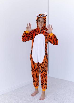 Тёплый детский кигуруми тигр, махровый комбинезон, пижама/ теплий дитячий кігурумі/махровий комбінезон, піжама