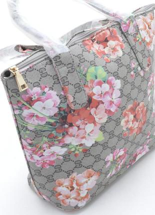 Женская сумка в стиле gucci 68702/68718 серая цветы