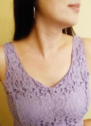 Женственное  гипюровое платья красивого сиреневого цвета по фигуре мини размер 12/40/m/l винтаж7 фото