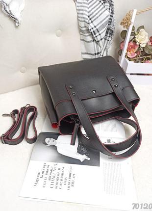 Сумочка чорна з червоним з кишенею, сумка чёрная с красным с карманом3 фото