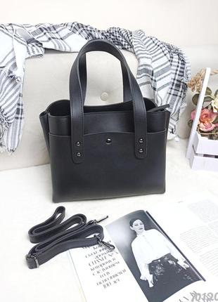 Чорна сумочка з кишенею, чёрная сумка с карманом1 фото
