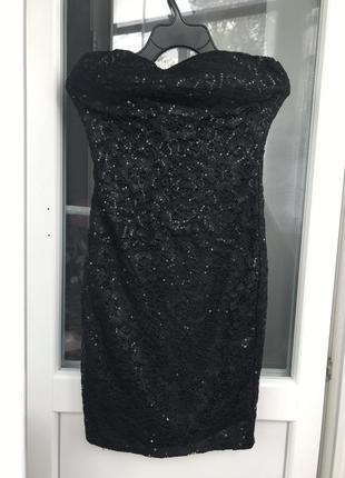Платье женское мини короткое чёрное в паетках на молнии