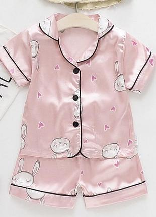Детская шелковая пижама розового цвета с зайками