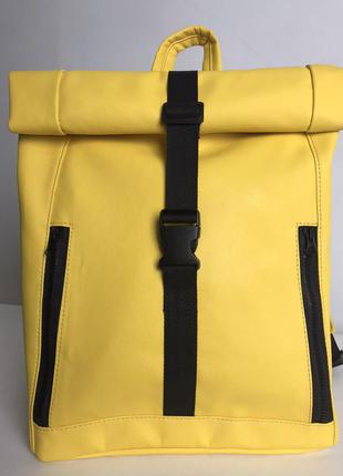 Большой яркий желтый рюкзак ролл топ для девушки вместительный и практичный1 фото