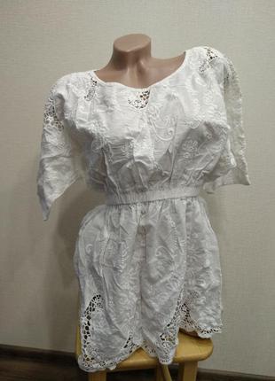 Белое летнее платье сарафан сукня с вышивкой туника3 фото
