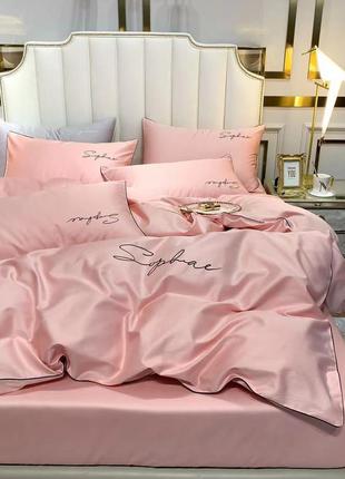 Постільна білизна сатин / однотонный сатиновый комплект постельного белья розовый