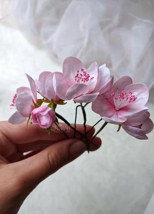 Шпильки для волосся з квітами ручної роботи5 фото