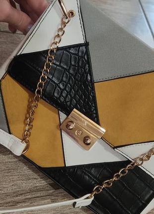 Сумка клатч, через плече, стильна , каркасна шкіра/замш