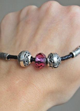 Серебряный браслет хартов 9034 кожа swarovski 21,5 см