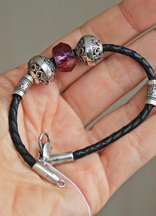 Серебряный браслет хартов 9034 кожа swarovski 21,5 см