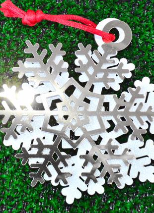 Серебряная зеркальная снежинка 1 шт новогодняя елочная игрушка украшение снежинка на елку ёлку