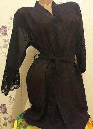 Шифоновый халат с кружевом