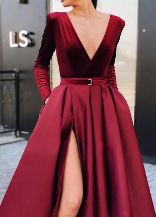 Платье женское длинное трапециевидное, элегантное вечернее платье с глубоким v-образным вырезом, с разрезом, длинная юбка-макси с завышенной талией2 фото