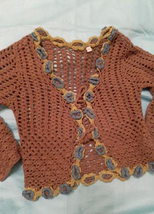Вязанный кардиган кофта на девочку натуральная нить 104см