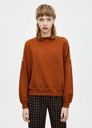 Світшот коричневий декорований ґудзиками на плечах бавовняний pull&amp;bear