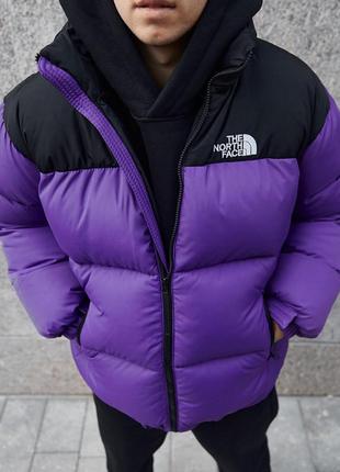 Пуховик тнф tnf 700 фіолетово-чорний the north face7 фото