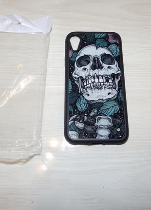 Чехол apple iphone xr череп в листьях tpu+glass mara case дизайнерские чехлы