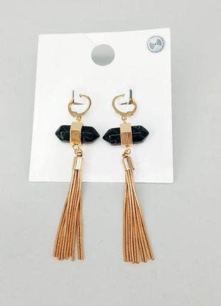 Сережки пензлика з кристалом чорний сірий мармур біжутерія купити недорого