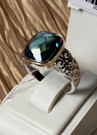 Серебряный комплект серьги и кольцо  с  лондон топаз10 фото