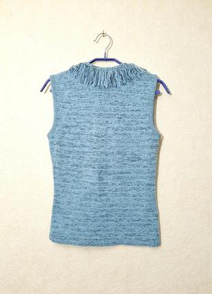 Оригинальная безрукавка голубая горловина бахрома жилетка вязаная женская тёплая кофточка накидкаusa5 фото