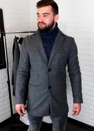 Пальто мужское базовое демисезонное серое кашемир / пальто чоловіче базове демісезонне сіре кашемір1 фото