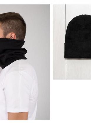Теплий зимовий набір шапка+бафф люкс чорний1 фото