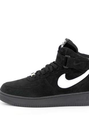 Зимові кросівки nike air force black з хутром,5 фото