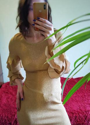 Люрексовое платье, платье с воланами, силуэтное платье5 фото